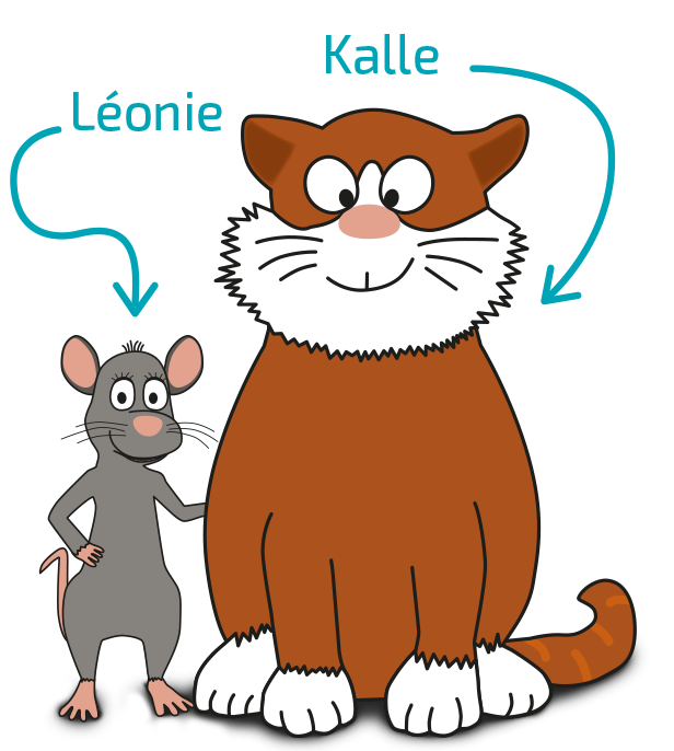 Die gezeichneten Figuren Ratte Leonié und Kater Kalle 